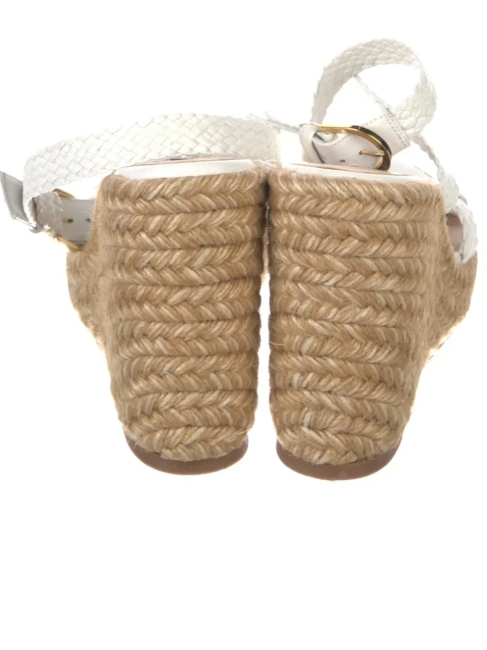 Stuart Weitzman Elise Woven Wedge White Braided Leather Espadrille Sz 10